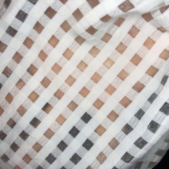 Levi’s White Delilah Wrap Top Puff Sleeve Sheer Windowpane Sugar Swizzle XS - Picture 6 of 7